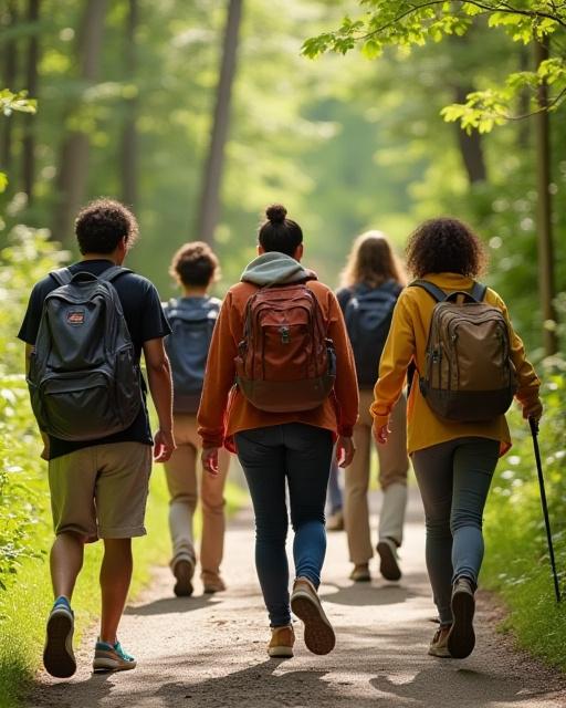 A group of friends hiking in Rouge National Urban Park